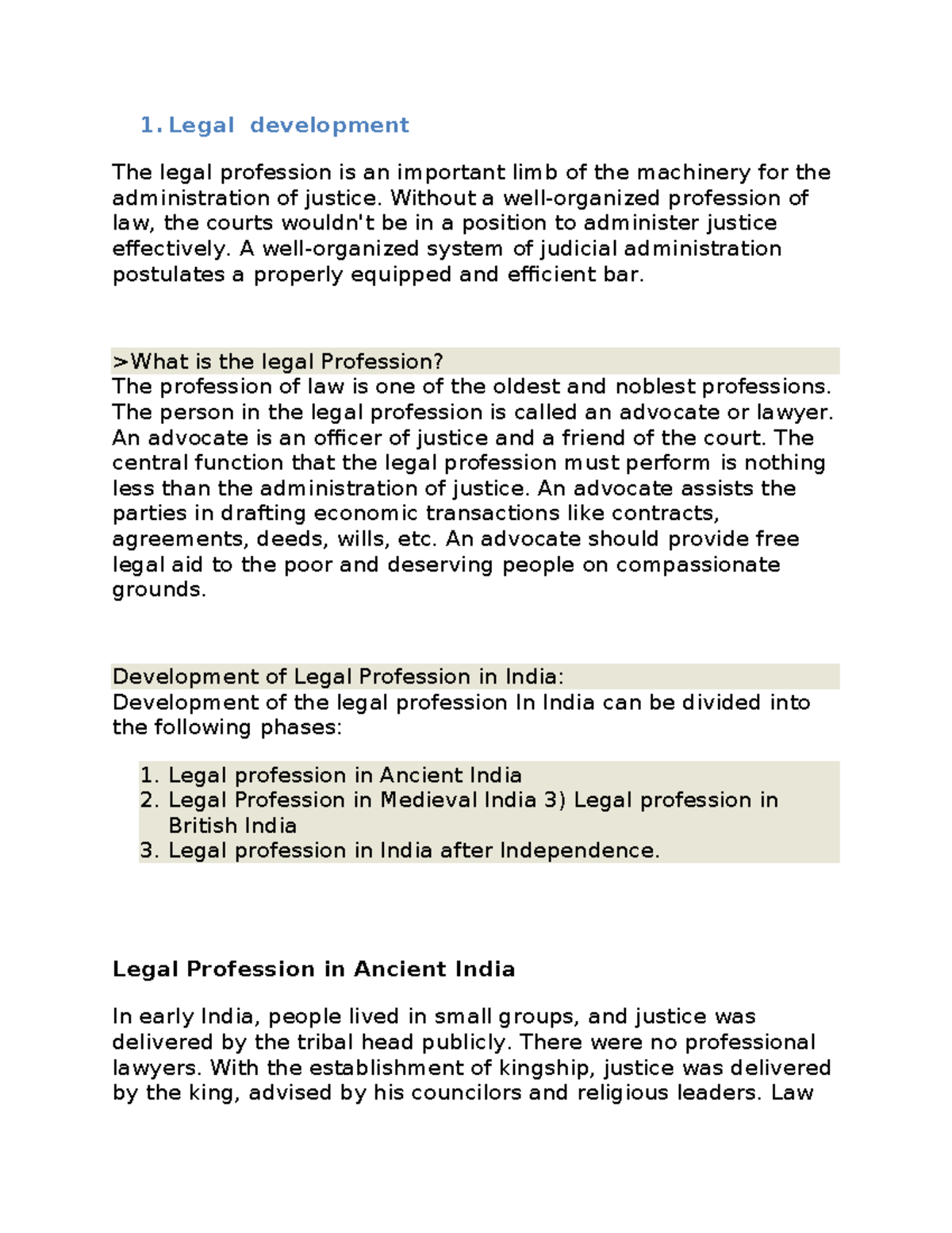 Legal Profession Development in India: A Historical Overview (LAW 101 ...