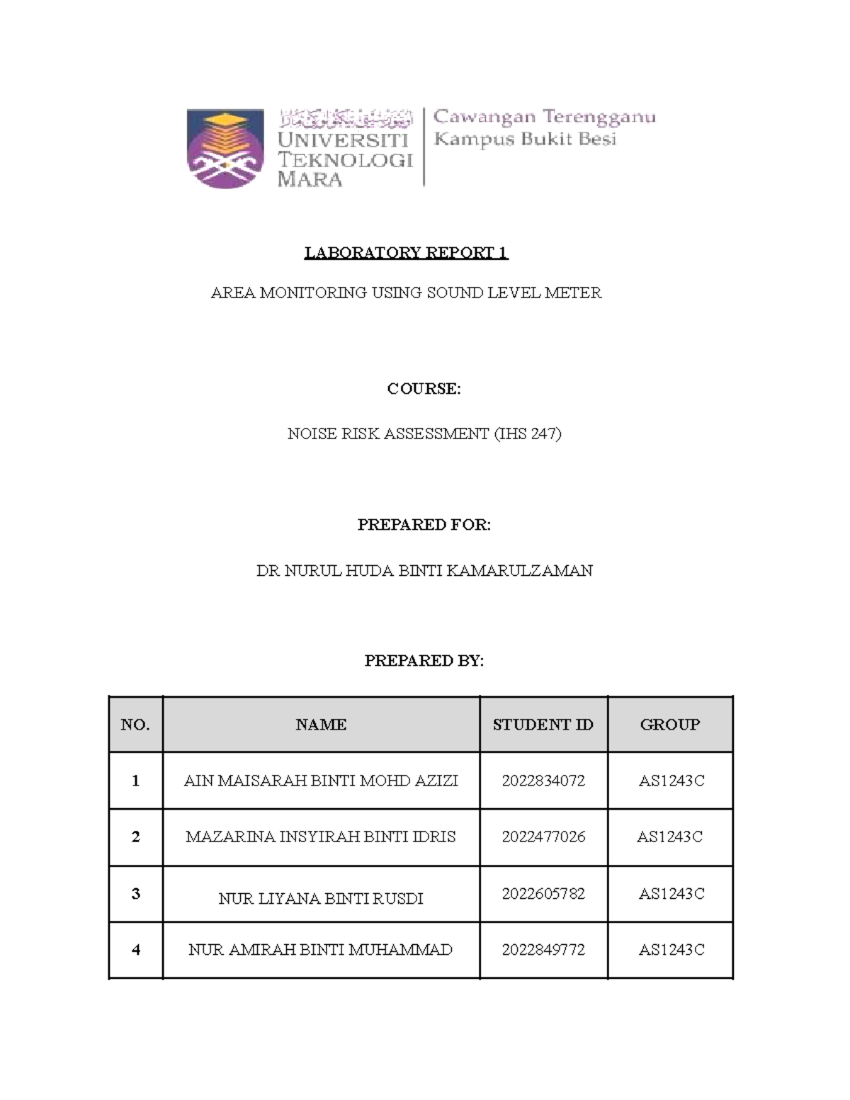 LAB 1 NRA 247 AS1243C - lab report 1 - LABORATORY REPORT 1 AREA ...