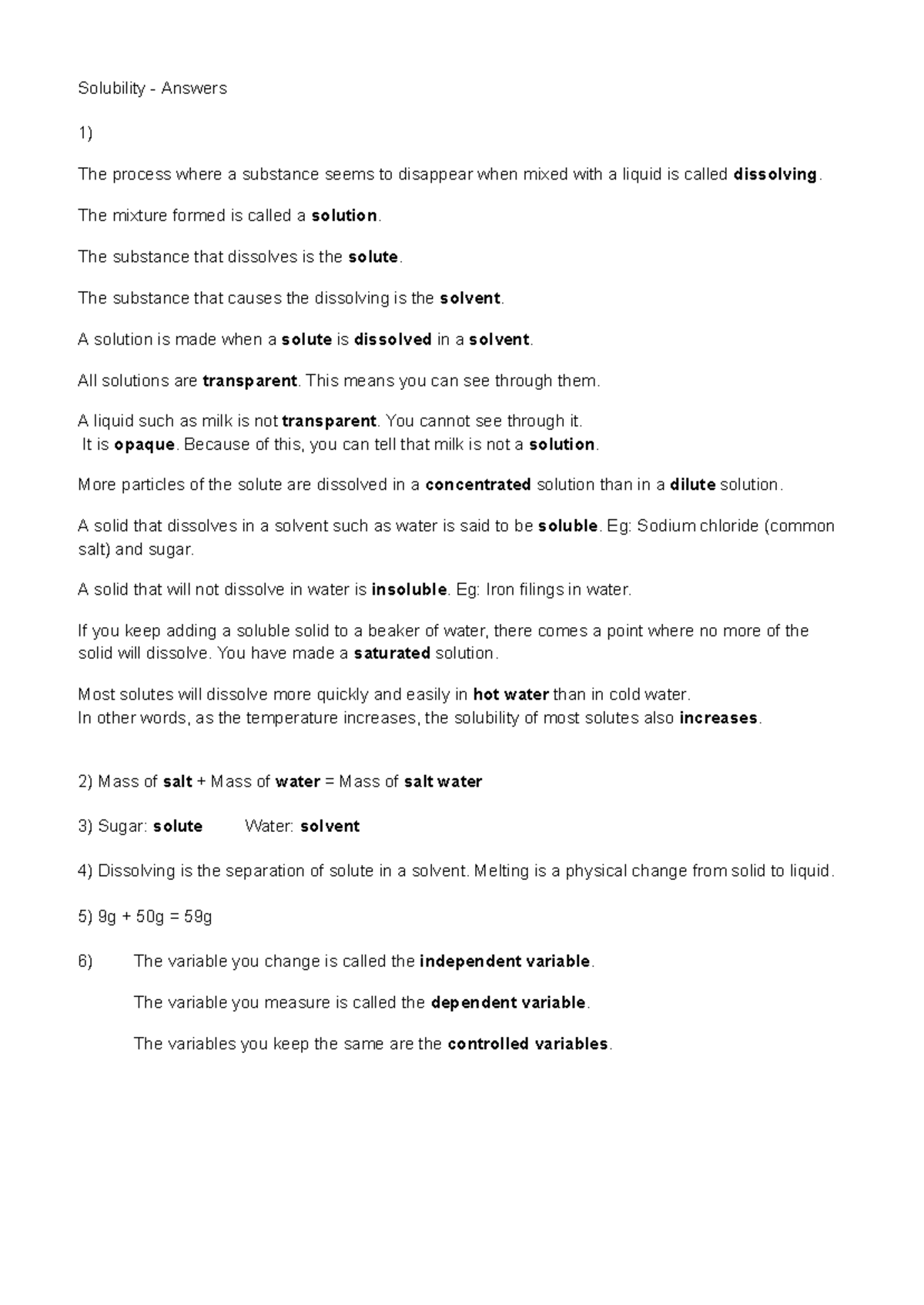 Solubility - Revision Answers for Chemistry 101 - Studocu