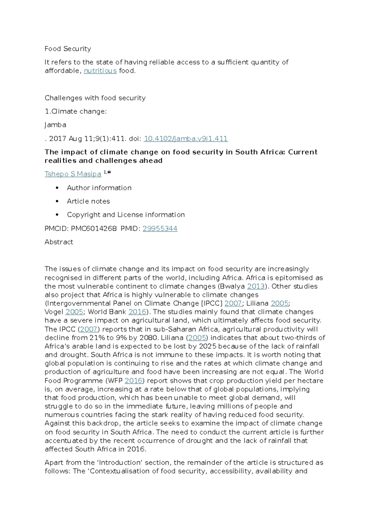 Impact of Climate Change on Food Security in South Africa: Challenges ...
