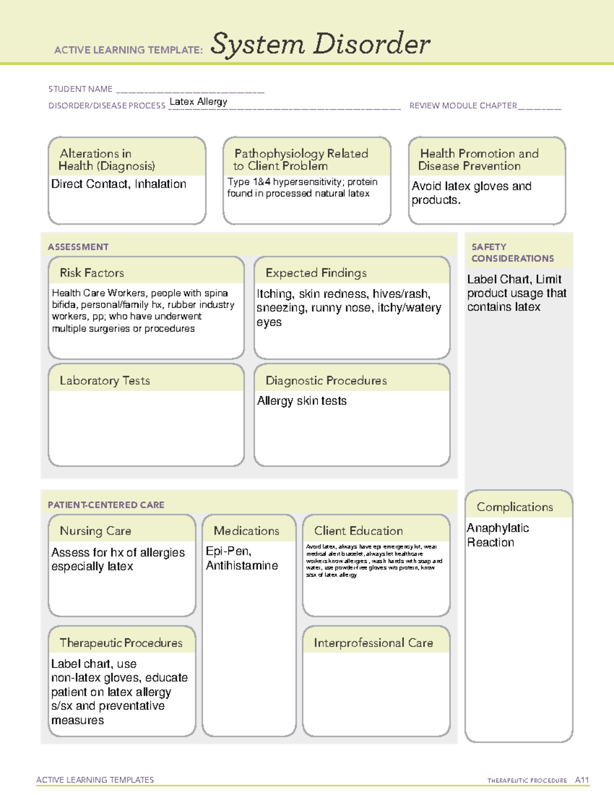 Latex Allergy - Review Module Chapter Notes & Patient Care - Studocu