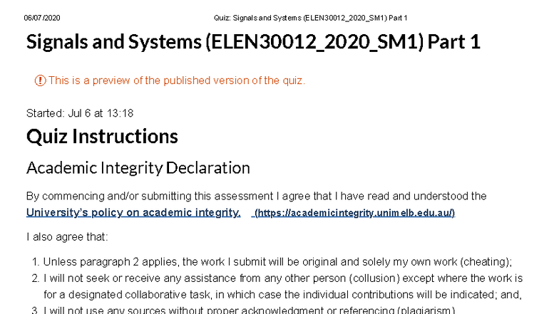 Final Exam: Signals and Systems (ELEN30012_2020_SM1) Part 1 - Studocu