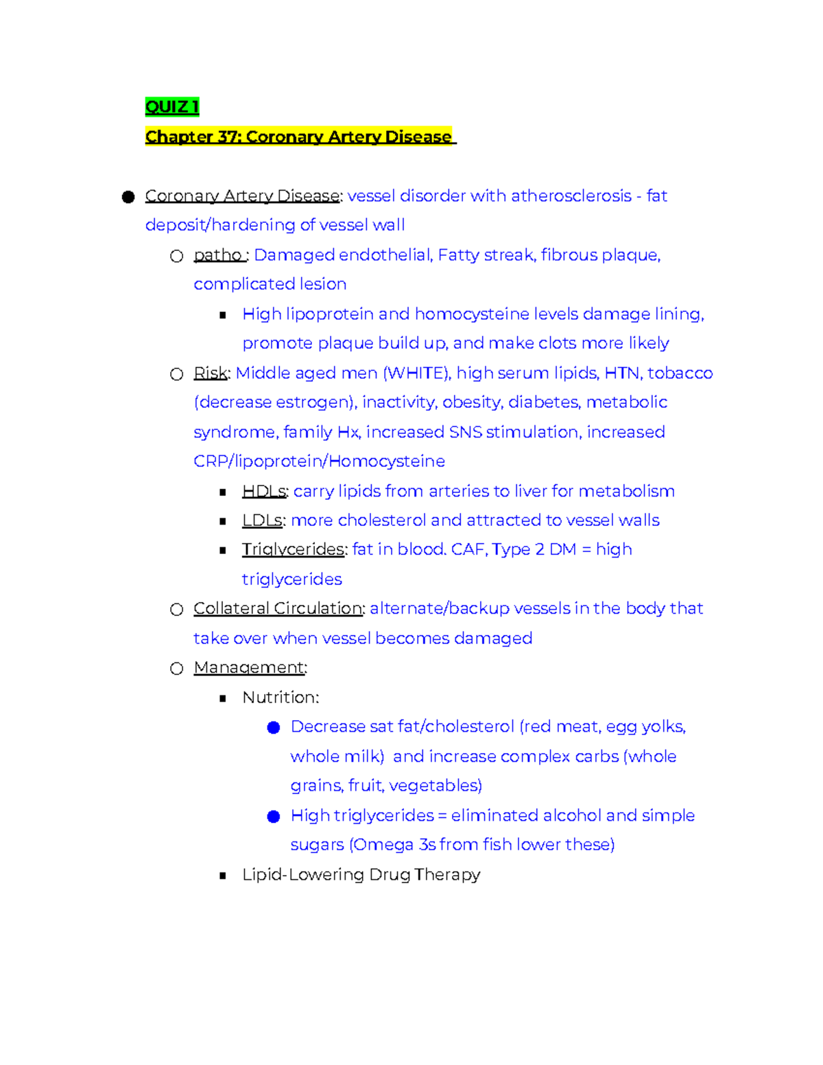 Comprehensive Notes on Cardiovascular & GI Disorders (NURS 101) - Studocu