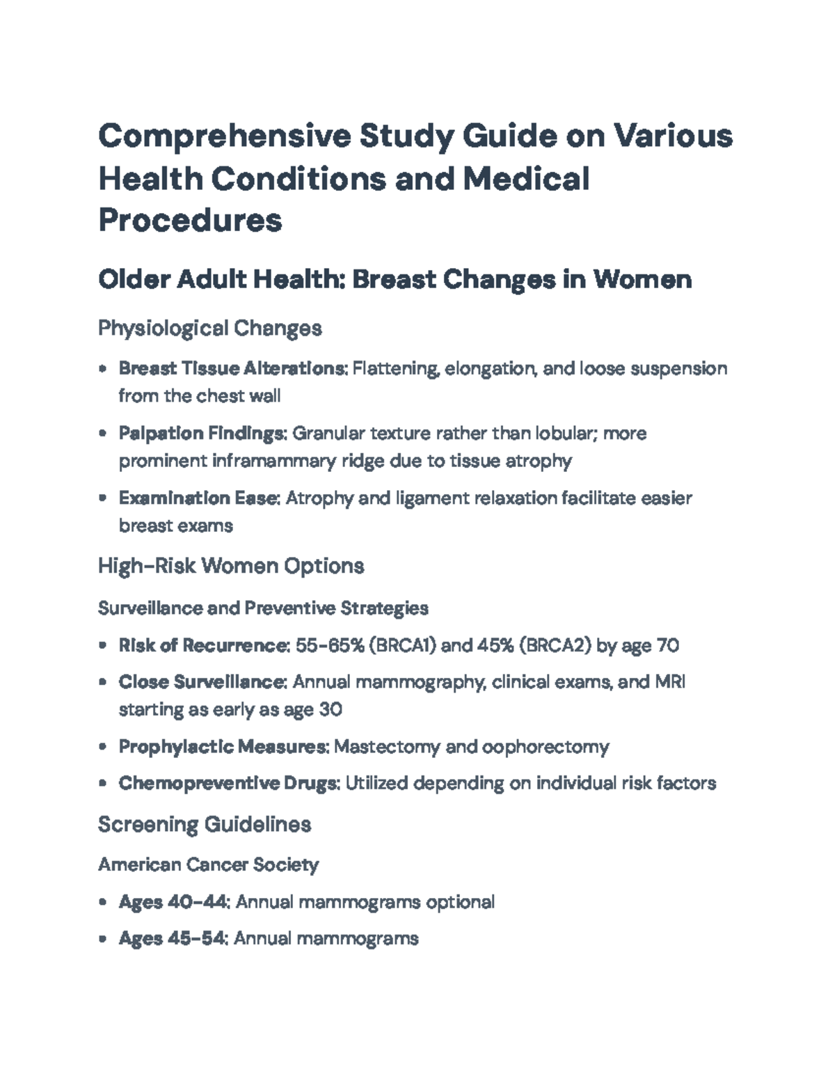 Comprehensive Study Guide: Older Adult Health and Medical Procedures ...