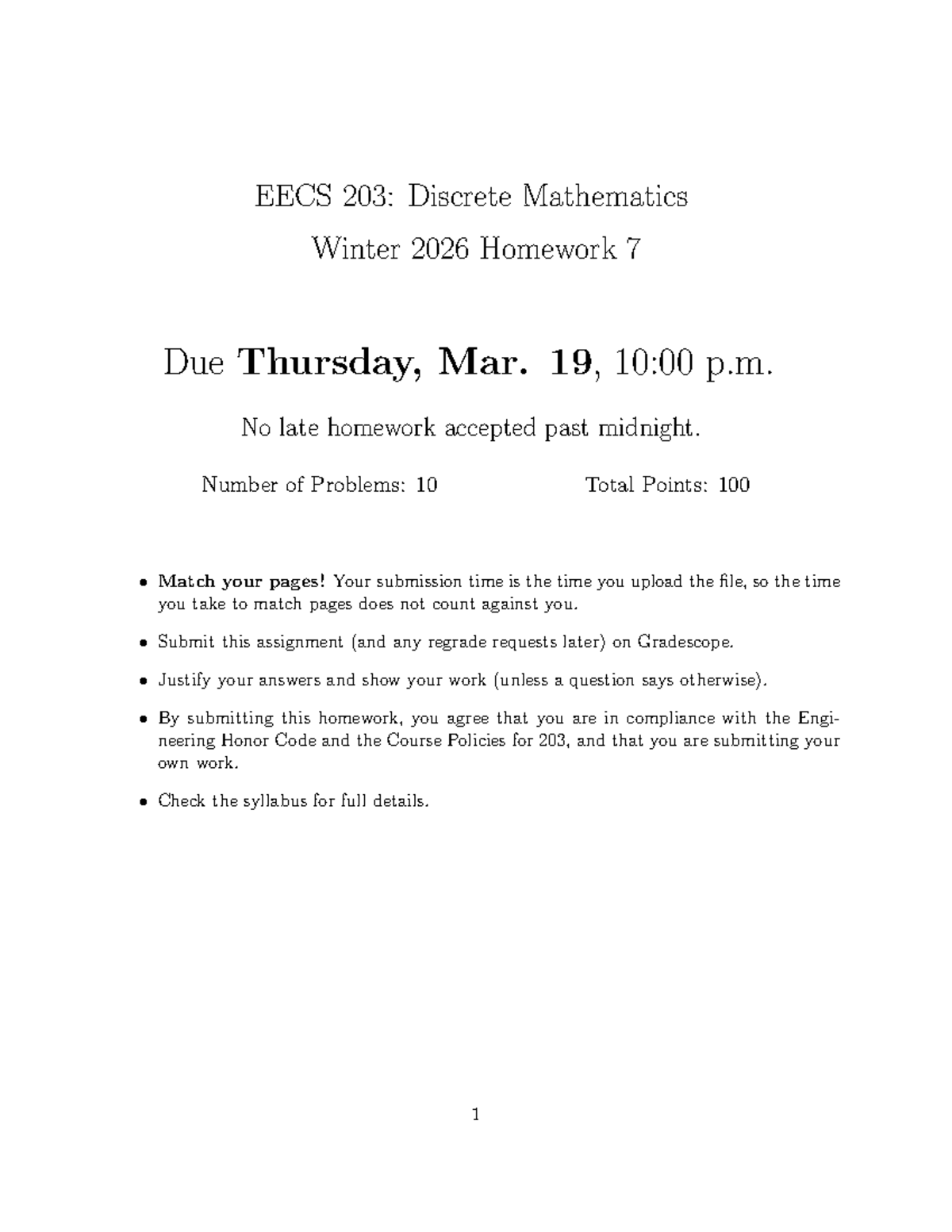 EECS 203: Discrete Mathematics Winter 2026 Homework 7 Solutions - Studocu