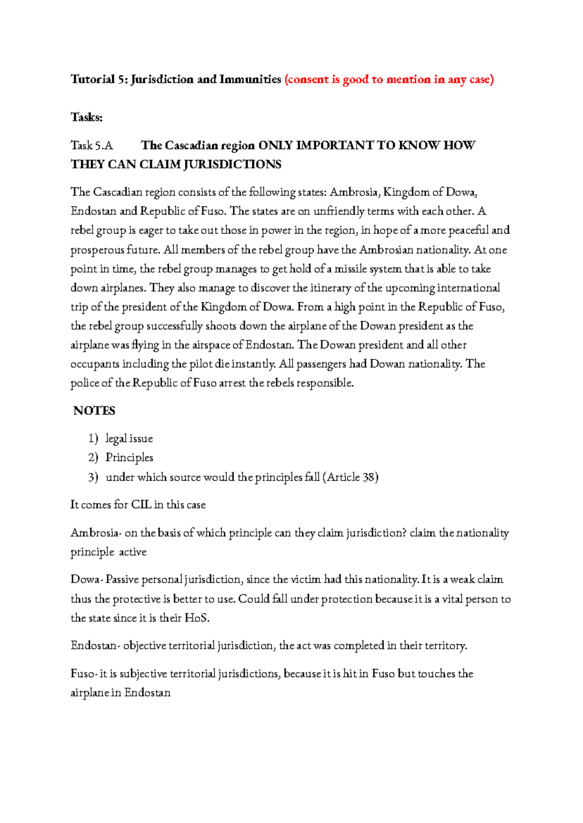 Jurisdiction and Immunities: Tutorial 5 Notes on International Law ...
