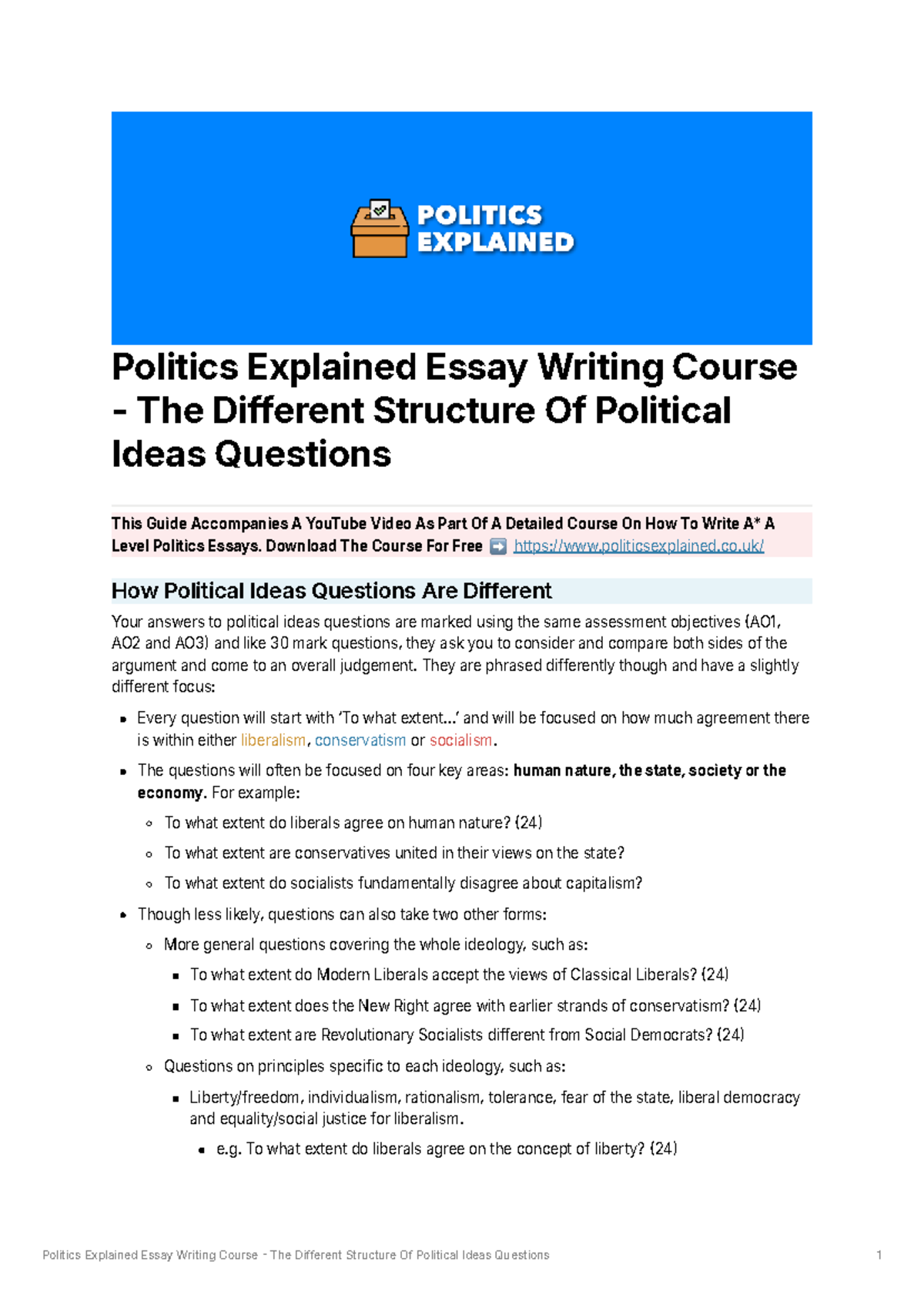 Politics Explained: Structuring Political Ideas Questions (A Level ...