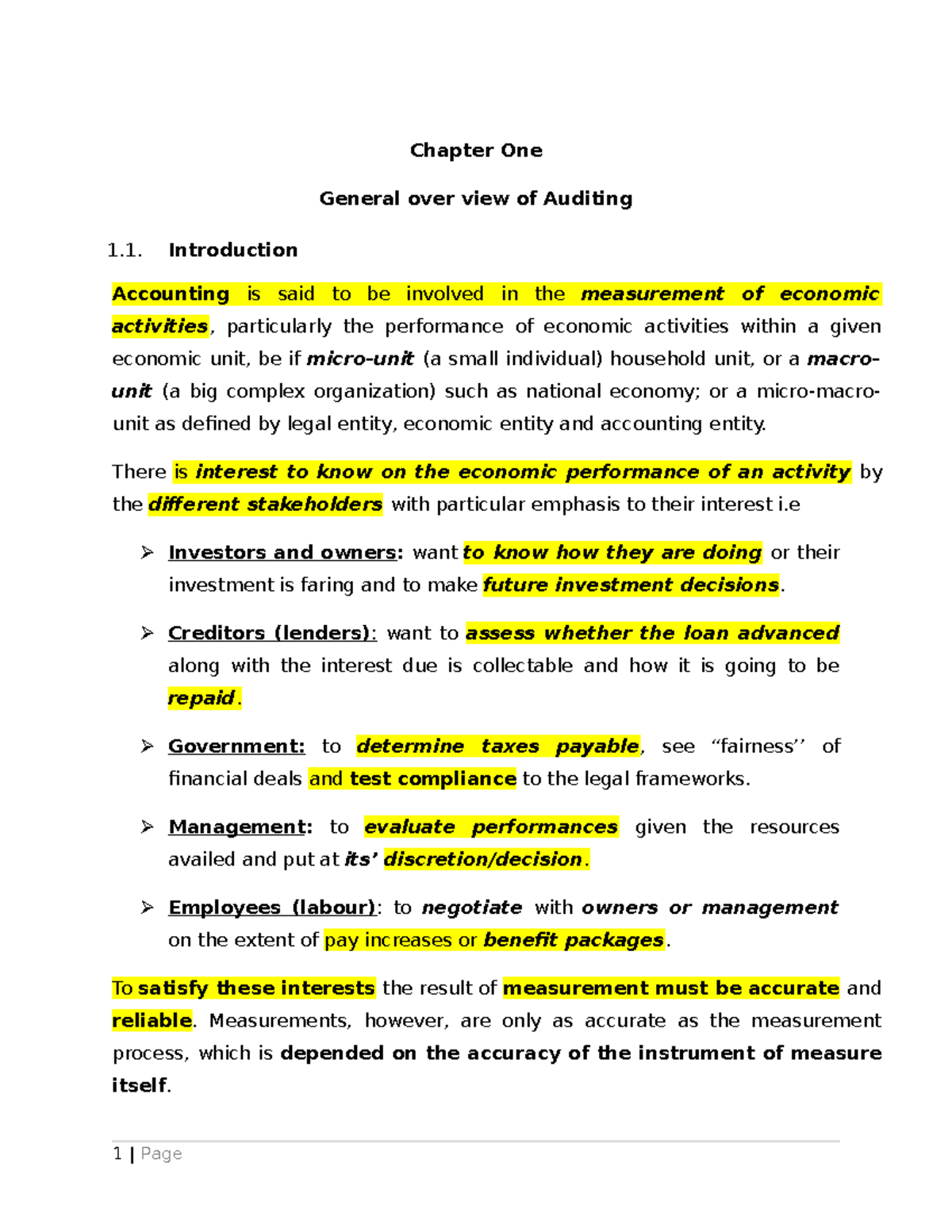Ch1: Overview of Auditing Concepts and Practices - Studocu
