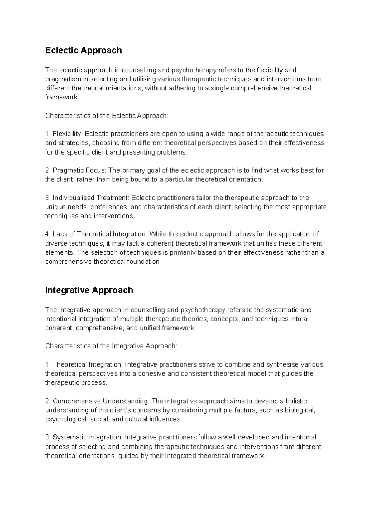 Eclectic and Integrative Approach - Eclectic Approach The eclectic ...