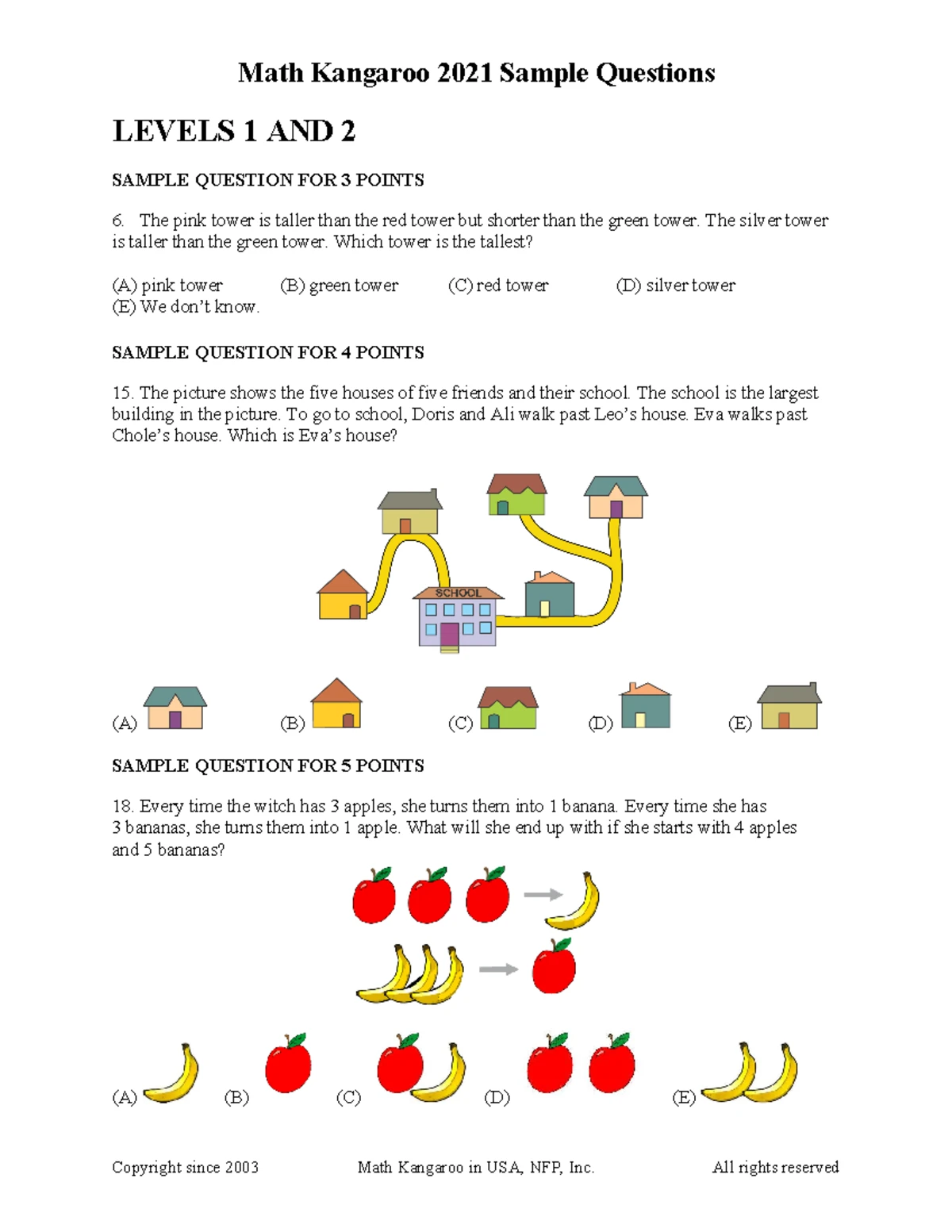 Math Kangaroo Sample Questions for Grades 1-12 - Studocu