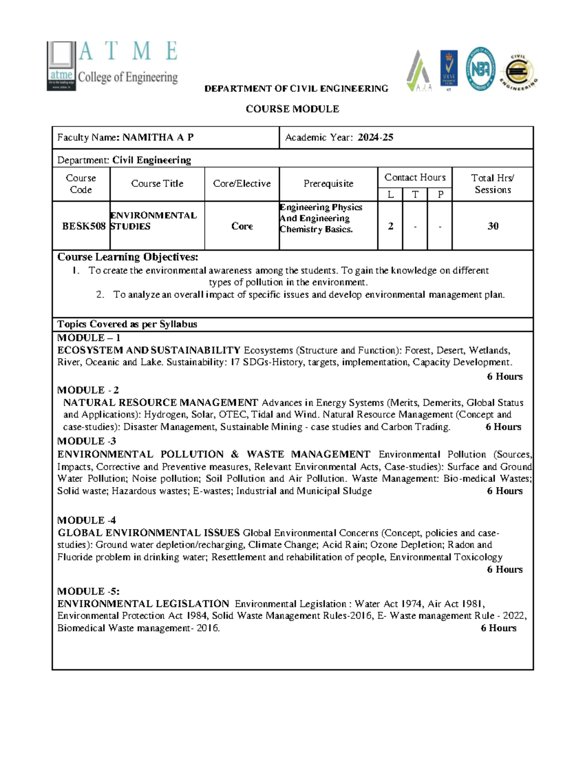 BESK508 - Environmental Studies Course Module Overview 2024-25 - Studocu