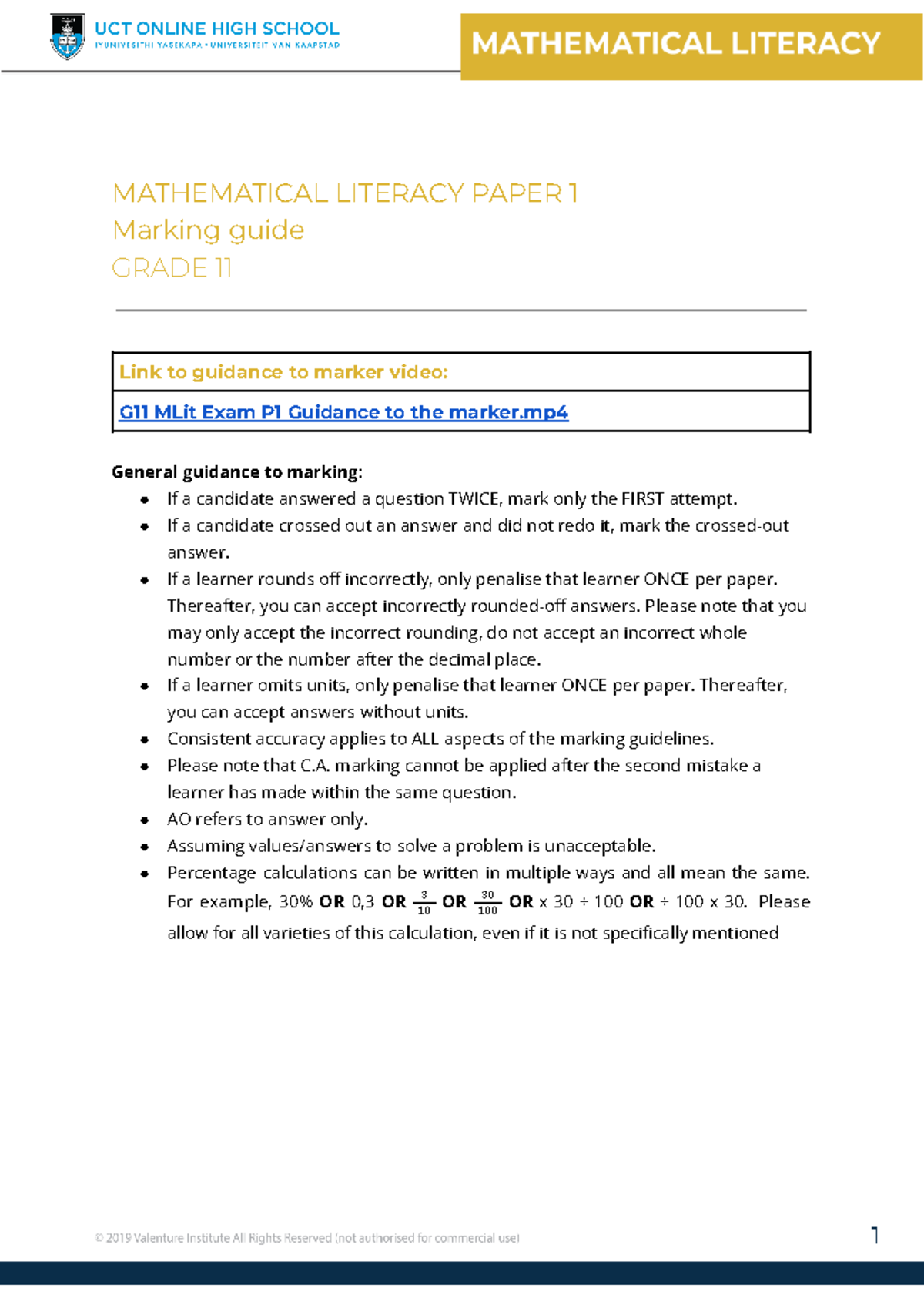 Updated G11 Mathematical Literacy Term 2 Exam Marking Guide Paper 1 ...