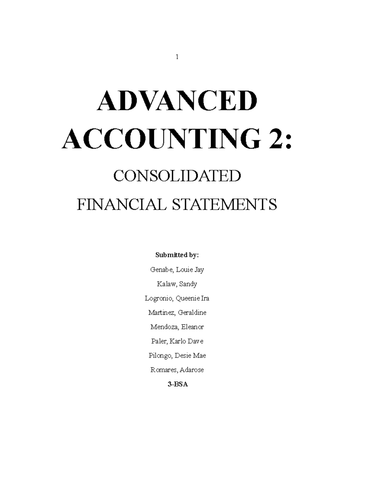 Advanced Accounting Group 2 Consolidated Financial - 1 ADVANCED ...