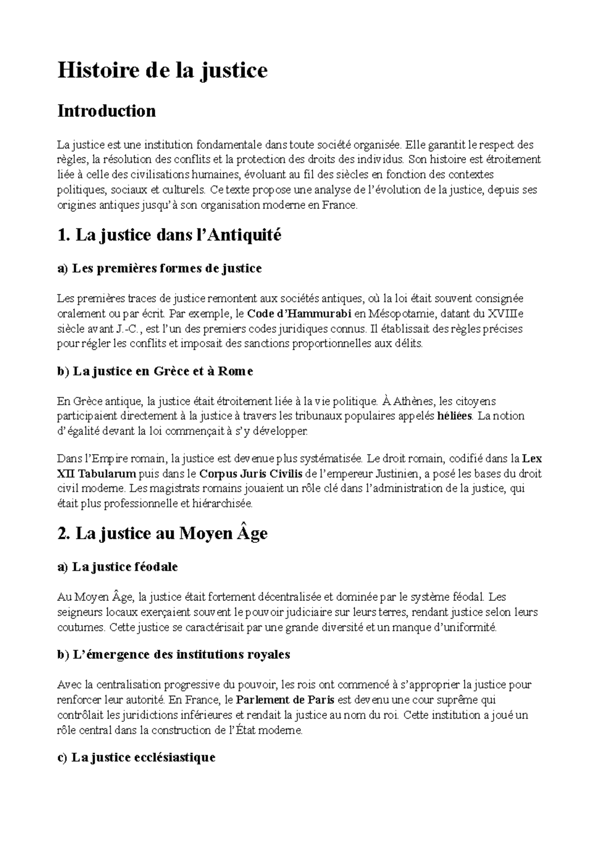 Histoire de la Justice en France : Évolution et Transformations - Studocu