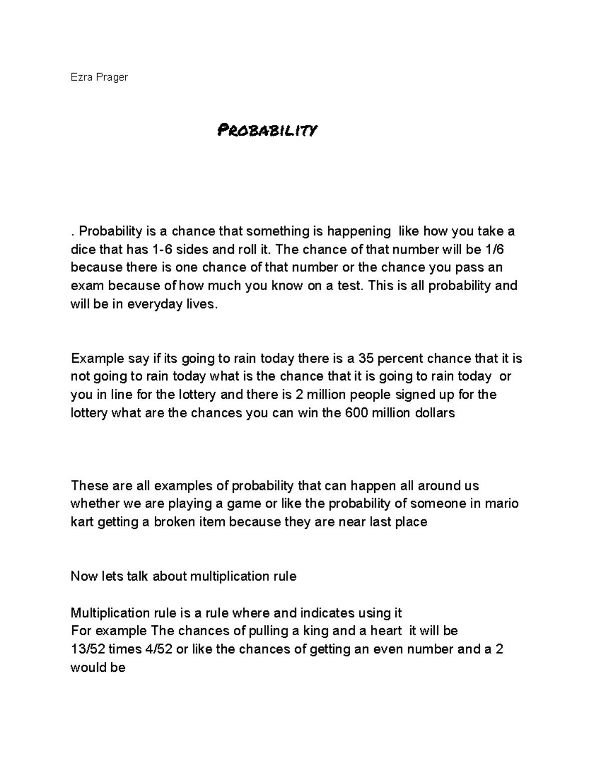 Probability Concepts and Examples: Ezra Prager's Insights - Studocu