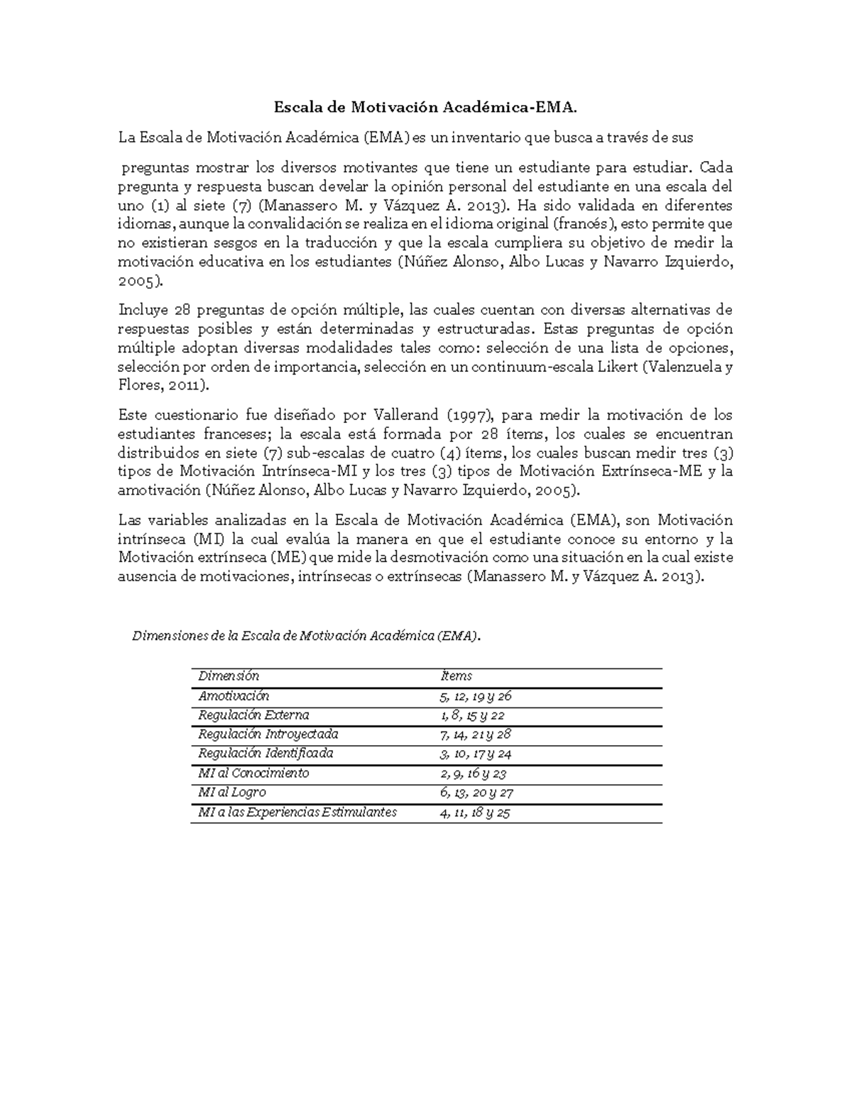 EMA - Análisis de la Escala de Motivación Académica y sus Dimensiones - Document Preview