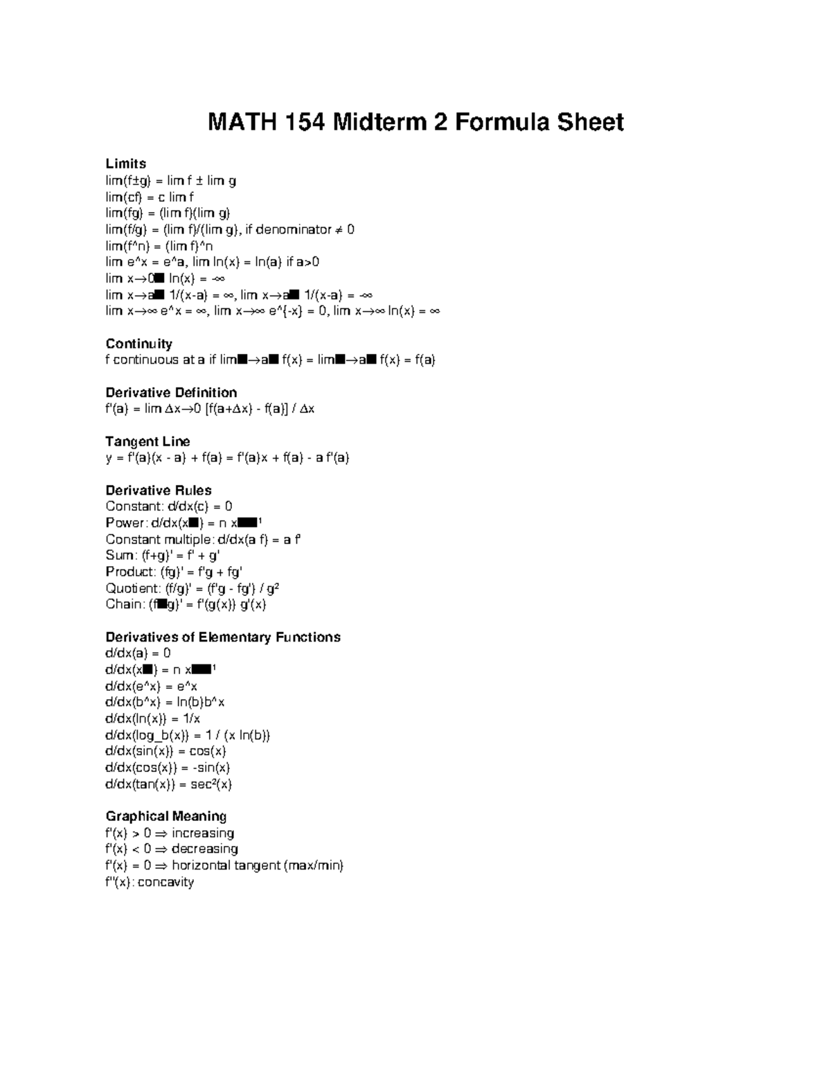 MATH154 Midterm 2 Formula Sheet - MATH 154 Midterm 2 Formula Sheet ...