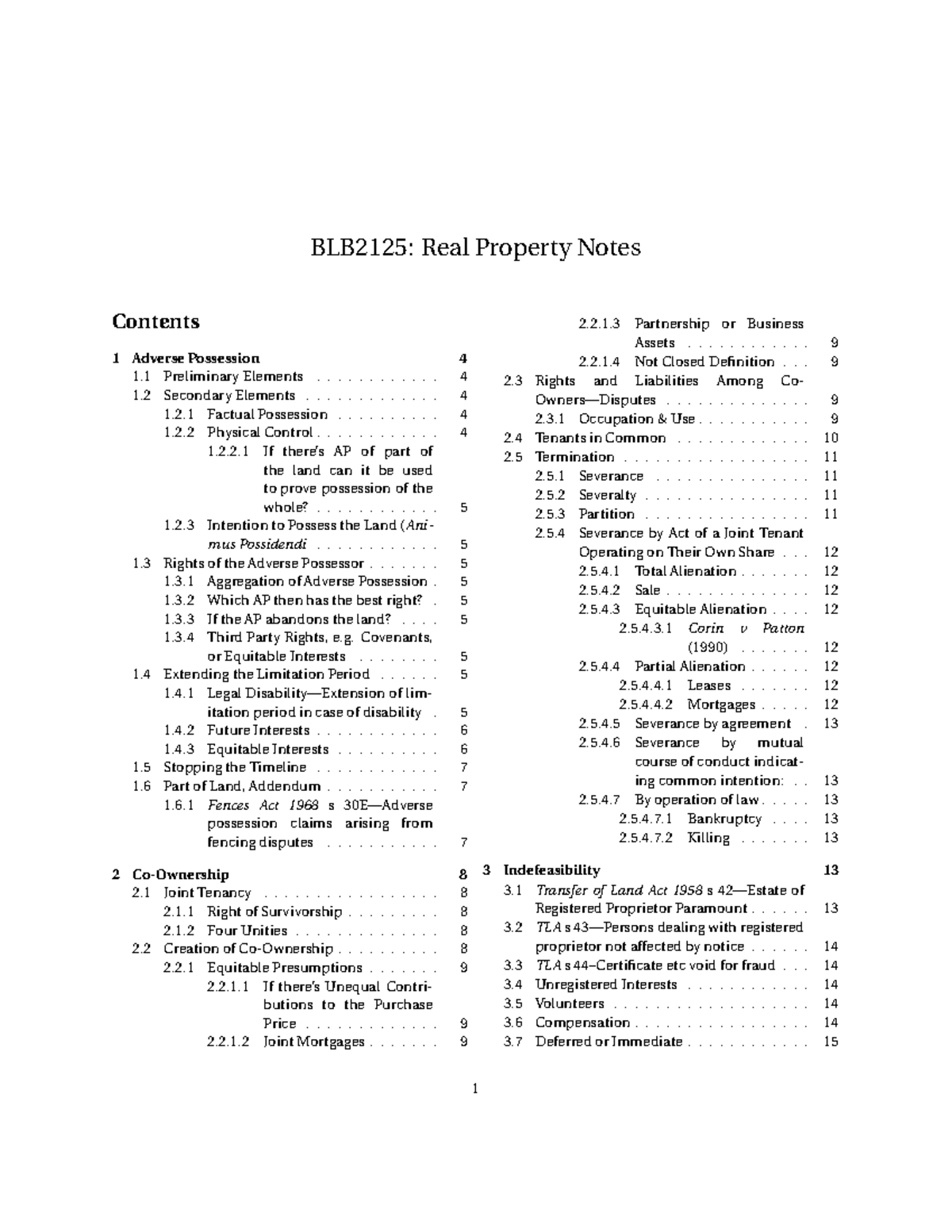 BLB2125: Real Property Final Exam Notes on Adverse Possession and Co ...