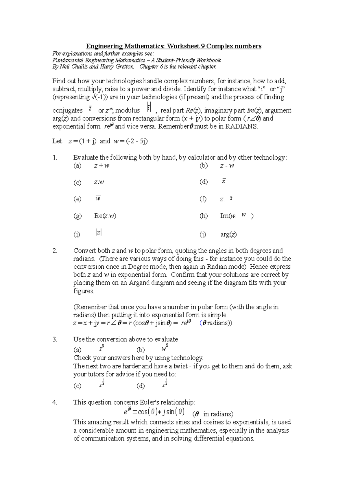Worksheet 9 - tutorial questions Year 1 - Engineering Mathematics ...