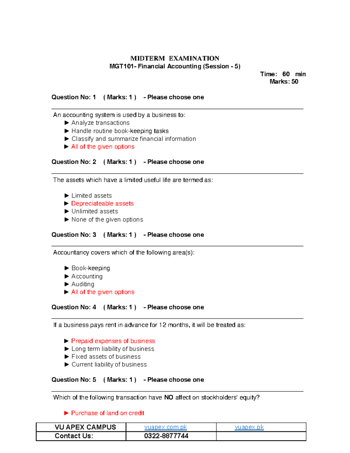 MIDTERM EXAM Financial Accounting (MGT 101) Solved Questions - Studocu