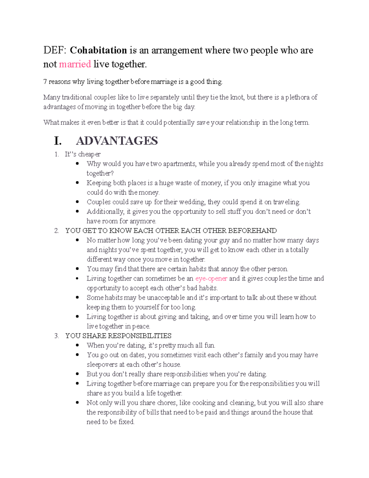 7 Reasons for Cohabitation Before Marriage: Pros and Cons - Studocu