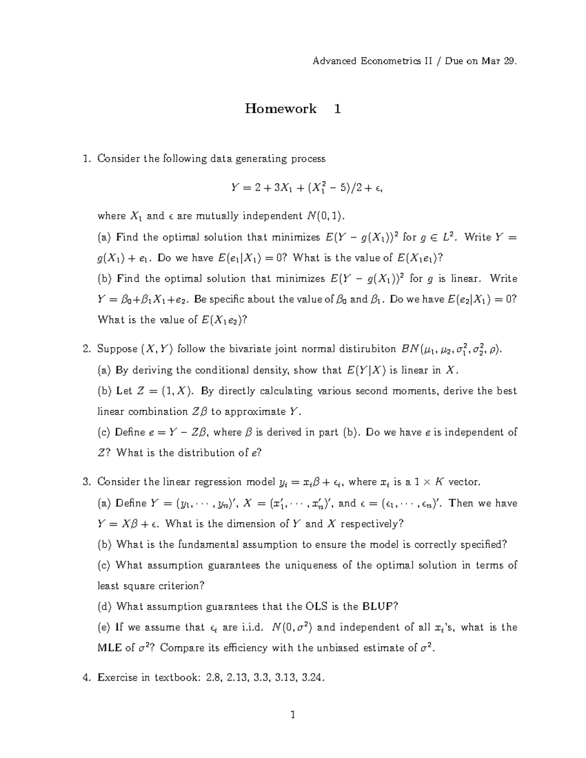 Hw1 - Homework 1 - Advanced Econometrics II / Due on Mar 29. Homework 1 ...