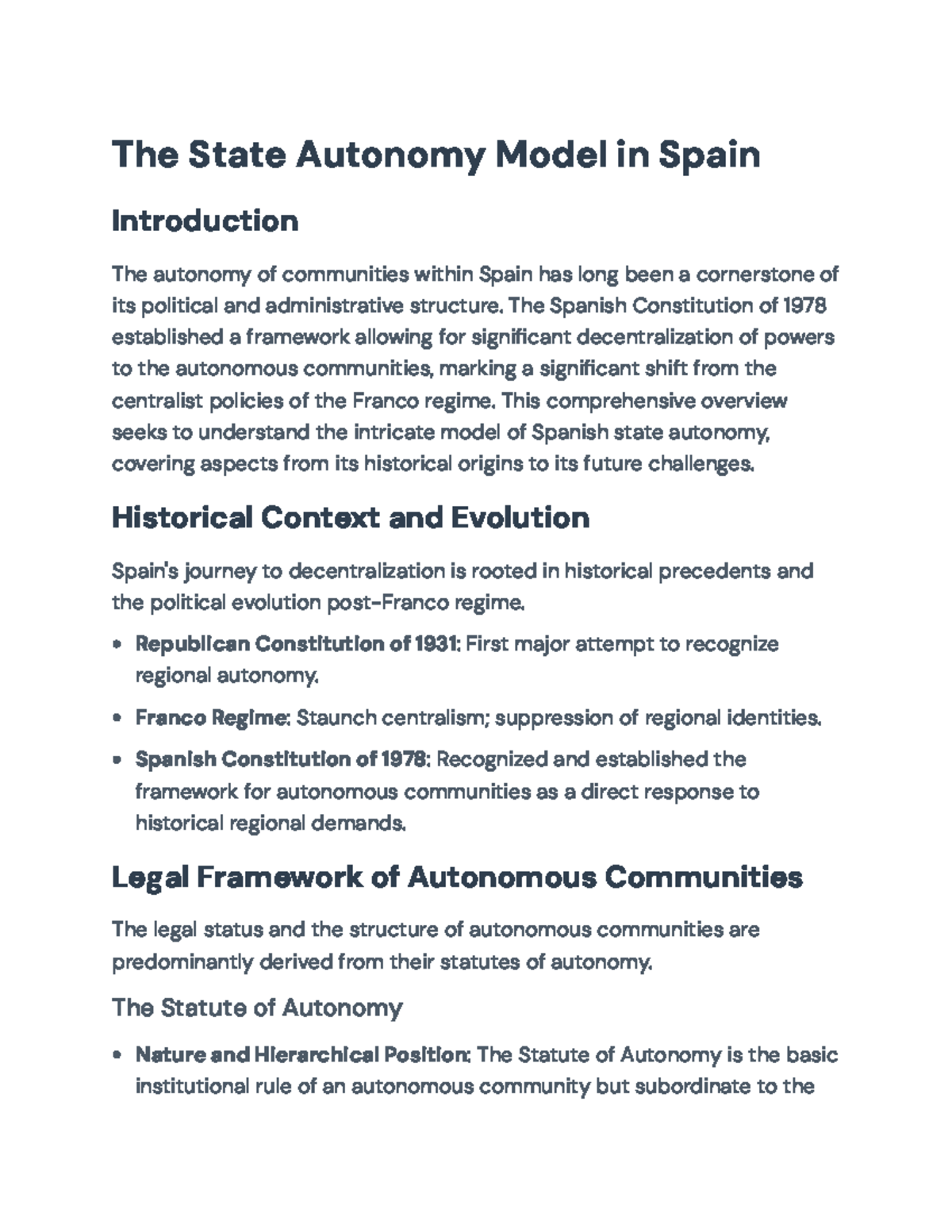 Spanish State Autonomy Model: Historical Context and Future Challenges ...