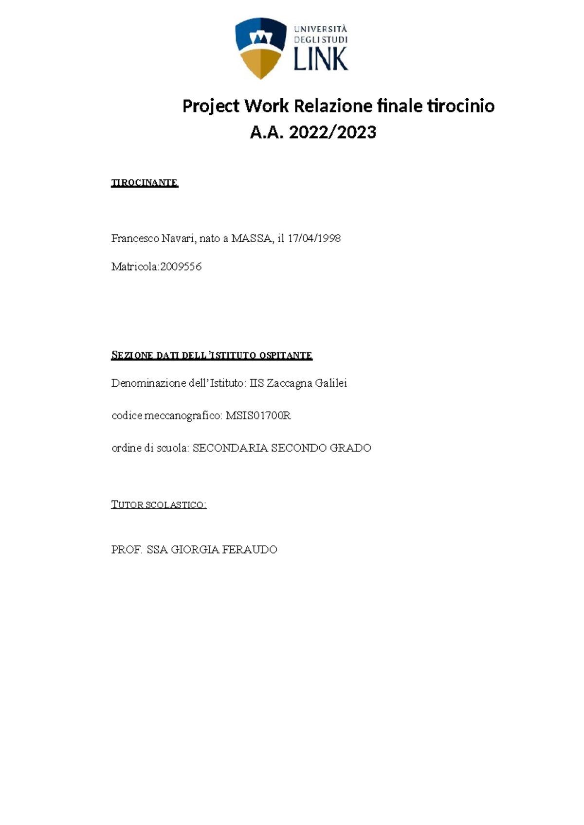 relazione tirocinio tfa sostegno pdf