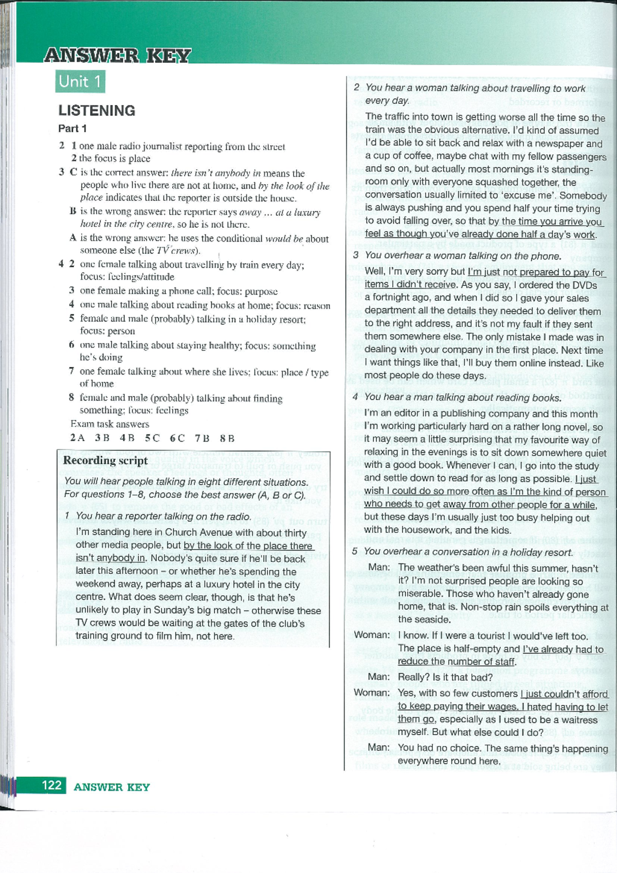 B2 First For School - Compact Answer Key - Listening Exercises - Studocu