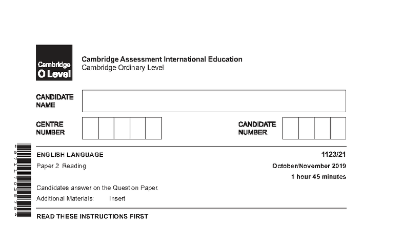 O Level English Language Paper 2 Reading Questions - Oct/Nov 2019 - Studocu