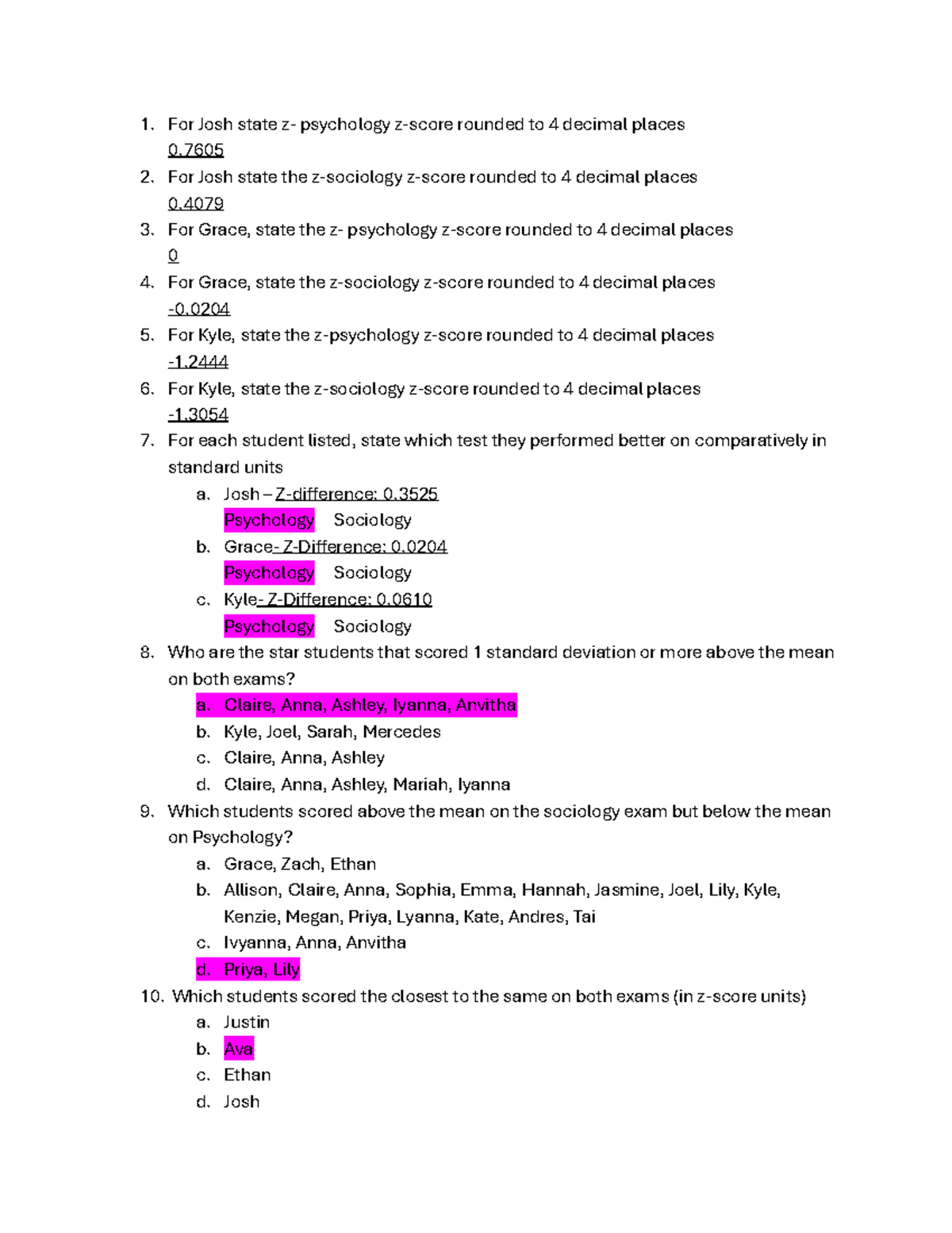 Lab Make-up: Z-Score Analysis for Psychology & Sociology - Quiz - Studocu