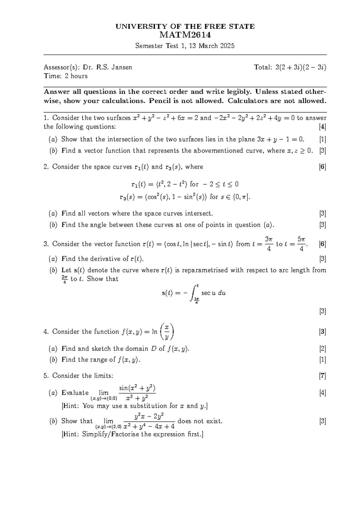 MATM2614 Semester Test 1 Study Guide - 13 March 2025 - Studocu