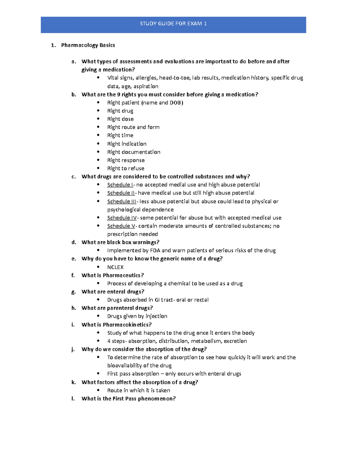 Pharmacology Basics: Study Guide for Exam 1 (PHARM 101) - Studocu