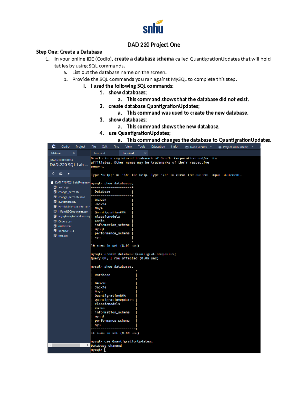 DAD 220 Project One: Creating and Managing the QuantigrationUpdates ...