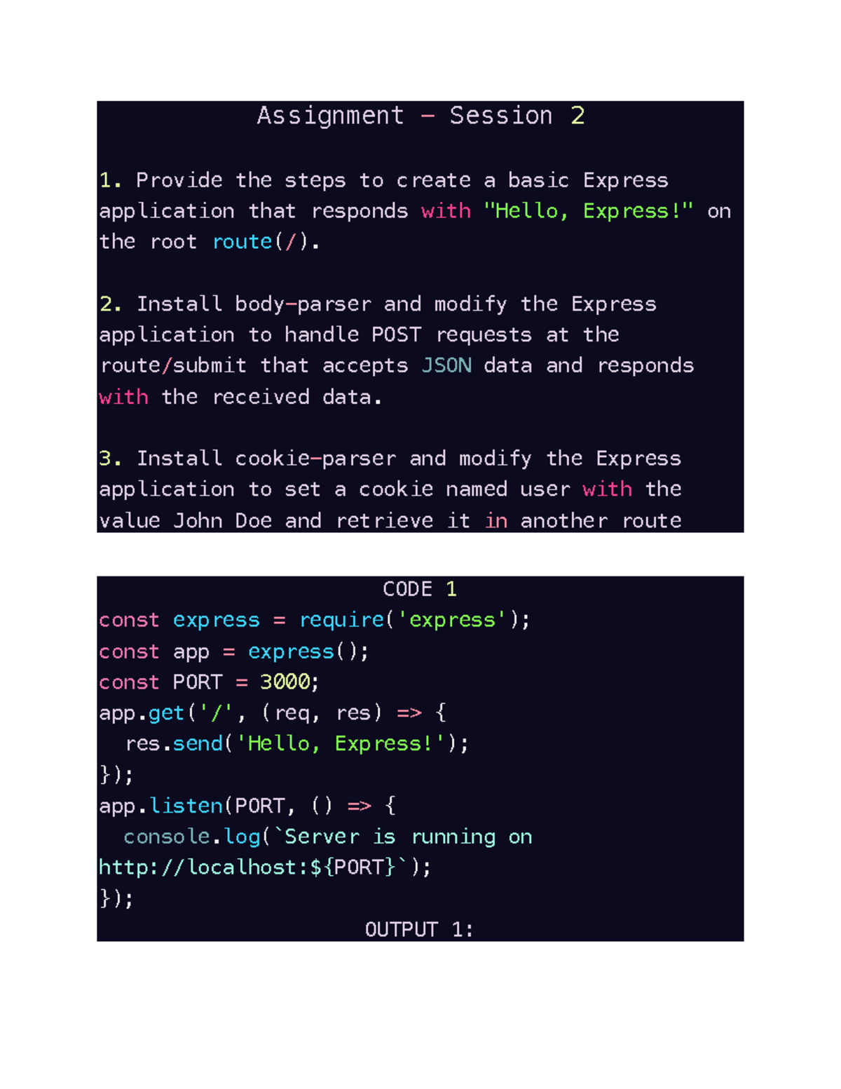 Assignment 2: Steps to Create a Basic Express App with Cookies - Studocu