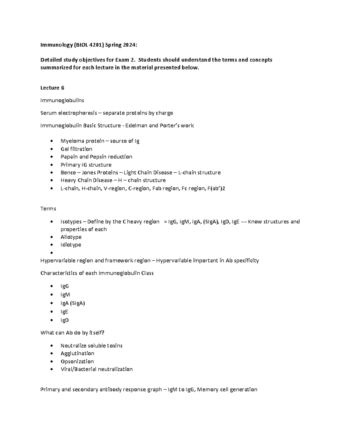 Comprehensive Study Guide for Exam 2 in Immunology (BIOL 4201) - Studocu