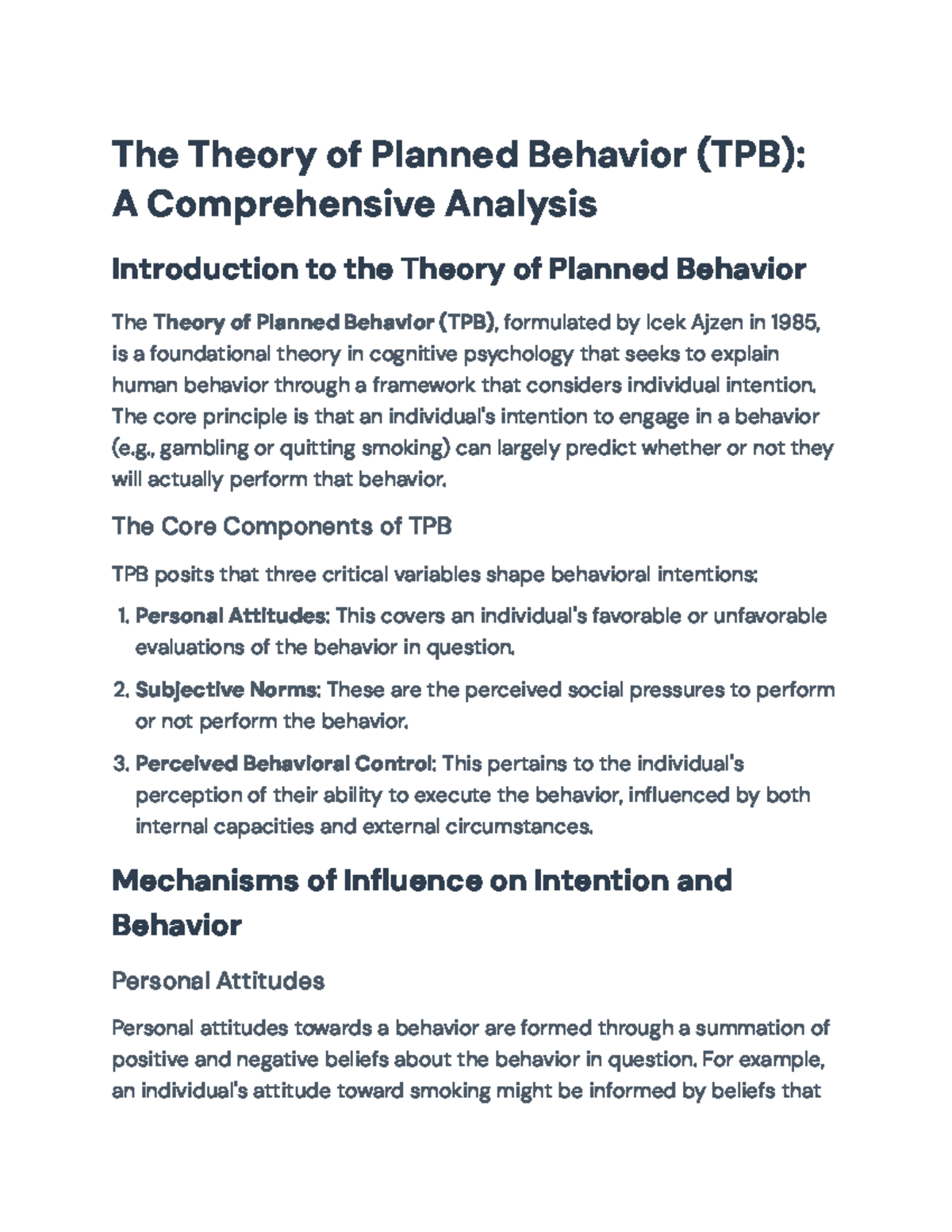 Comprehensive Analysis of the Theory of Planned Behavior (TPB) - The ...
