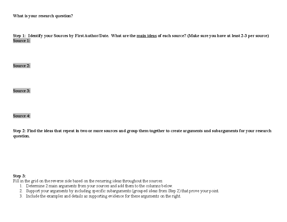 Research Story Worksheet: Structuring Your Topic Analysis - Studocu