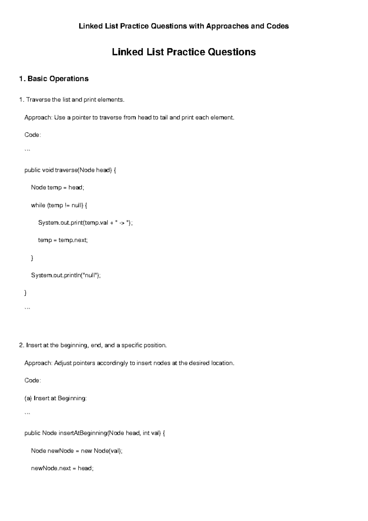 Linked List Practice Questions: Approaches & Code Examples - Studocu
