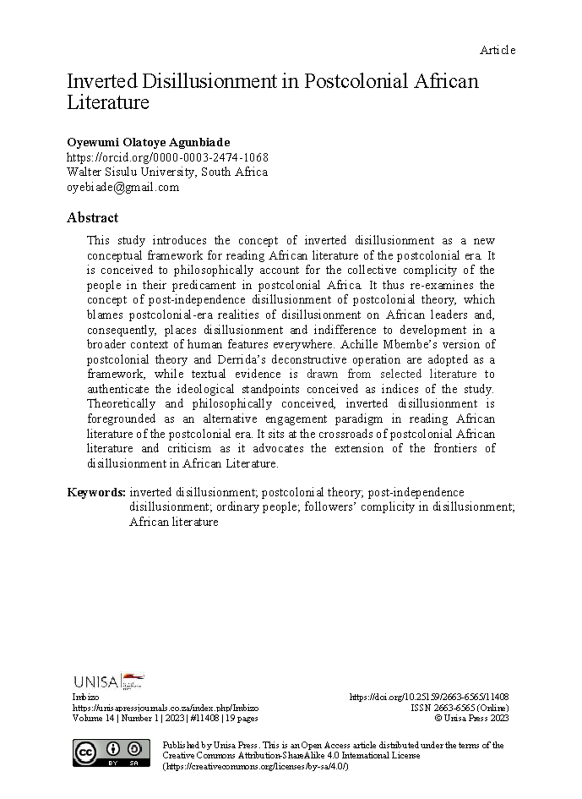 Inverted Disillusionment: A New Lens on Postcolonial African Literature ...