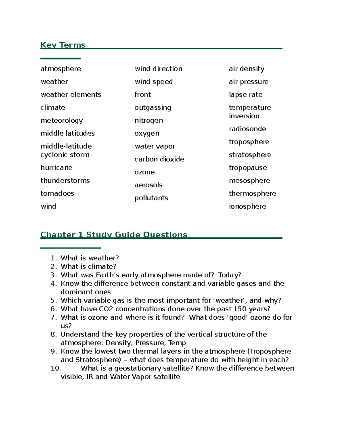 Chapter 1 Study Guide: Key Concepts in Meteorology (MET 101) - Studocu