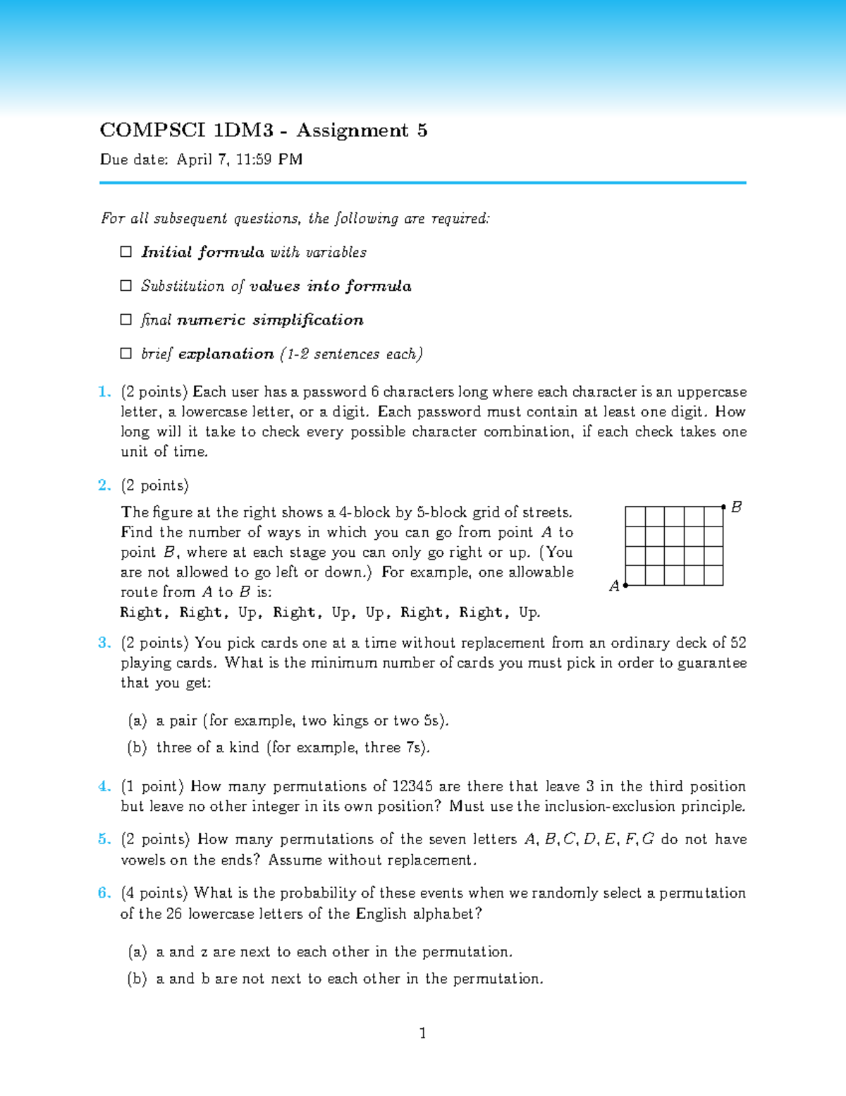COMPSCI 1DM3 Assignment 5: Combinatorial Problems & Solutions - Studocu