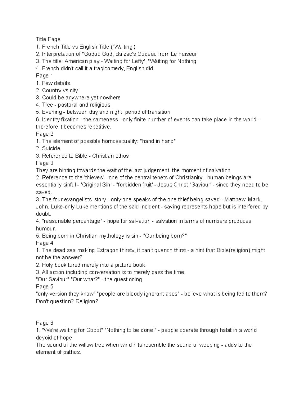 Waiting for Godot Notes (ENG 101) - Act 1 Analysis and Themes - Studocu