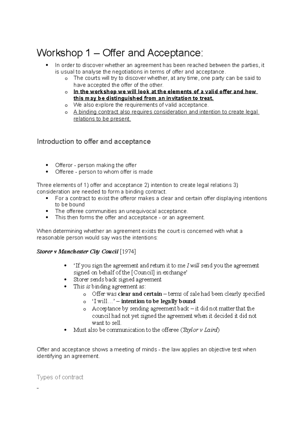 Contract Prepare Workshop 1 – Offer and Acceptance - Workshop 1 – Offer ...