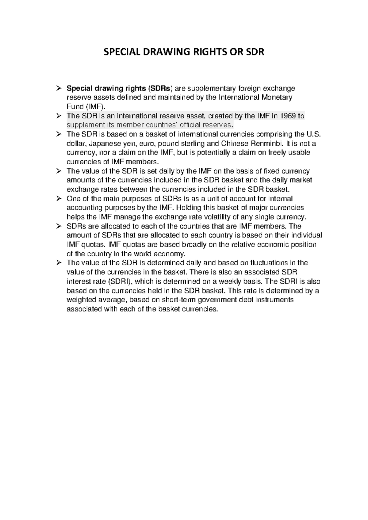 Understanding Special Drawing Rights (SDRs) in Global Finance - Studocu