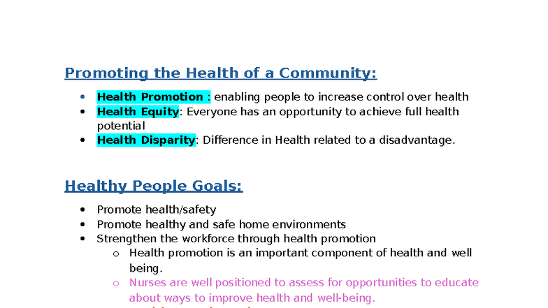 Community Health Promotion Strategies: VCAS Week 3 Notes - Studocu