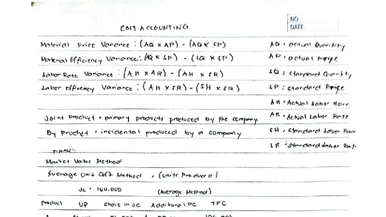 CFAS - Final Exam Review Notes on Cost Accounting Variances - Studocu