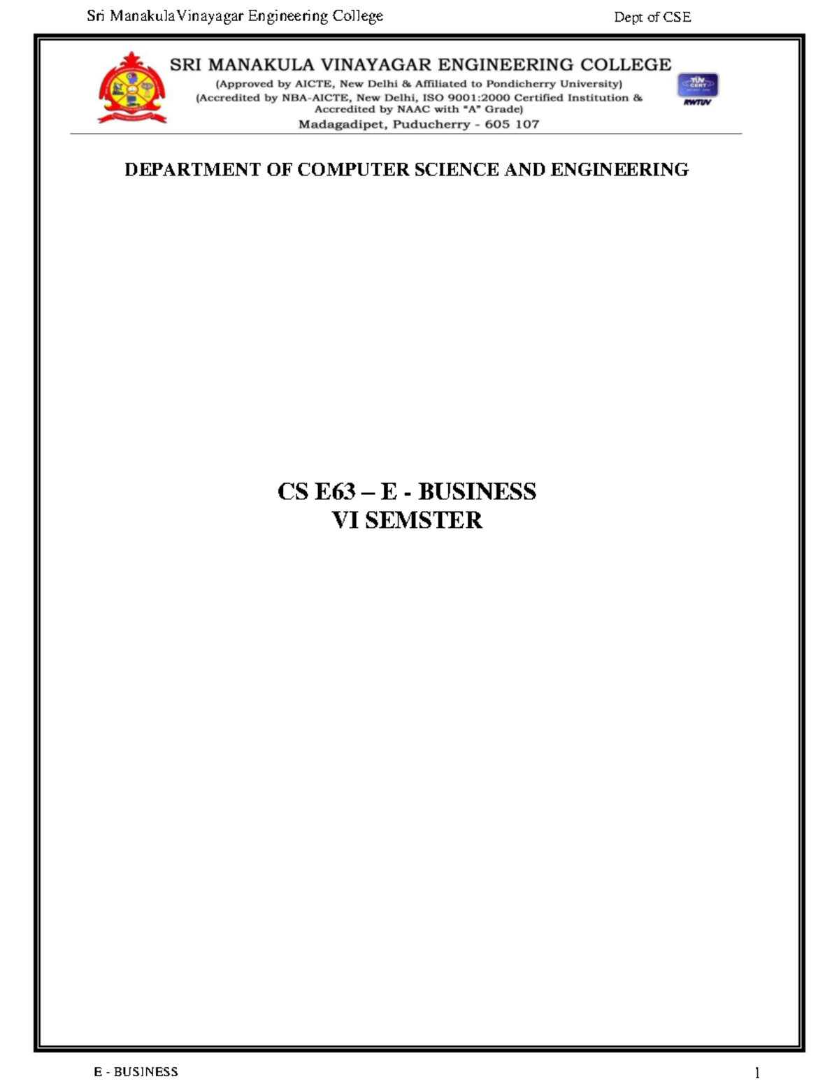 UNIT I - E Commerce Lecture Notes - DEPARTMENT OF COMPUTER SCIENCE AND ...