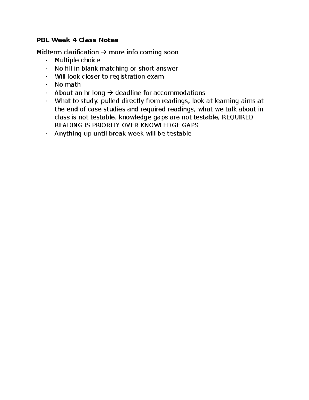 PBL Week 4 Class Notes - PBL Week 4 Class Notes Midterm clarification ...