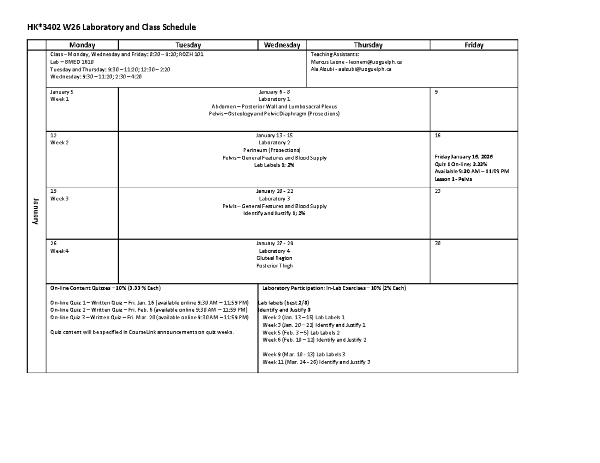 HK3402 W26 Lab & Class Schedule: January - March 2026 - Studocu